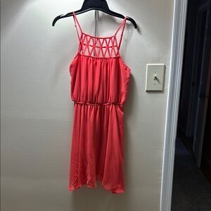 Coral Sleeveless Dress with Geometric Straps
